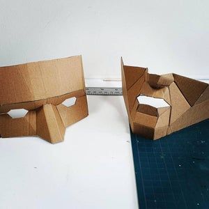 Cardboard Mask - Instructables Cardboard Face Mask Template, Paper Mask Template Free Printable, Cardboard Mask Diy, Cardboard Mask Template, Cardboard Accessories, Cardboard Cosplay, Cardboard Armor, Easy Cardboard Crafts, Cardboard Head