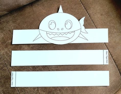 Baby Shark Coloring Printable Paper Crown Crown Crown | Etsy in 2022 | Baby shark, Crown template, Paper crowns Minnie Mouse Cupcake Toppers, Animal Masks For Kids, Fish Theme, Crown Template, Kindergarten Art Projects, Shark Coloring Pages, Butterfly Mobile, Pen Craft, Paper Crown