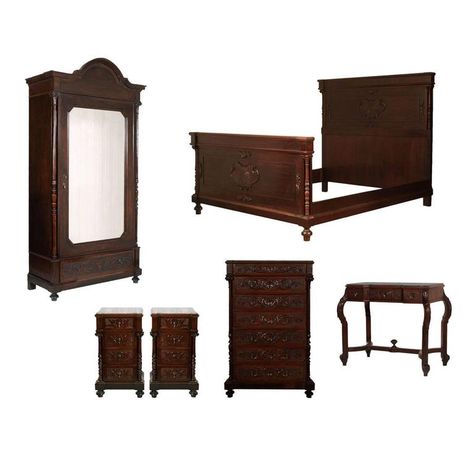 1890s Bedroom, Robot Bedroom, Art Nouveau Bedroom, Antique Bedroom Set, Dining Room Suites, Carved Chairs, Oak Panels, Oak Doors, Wood Ceilings