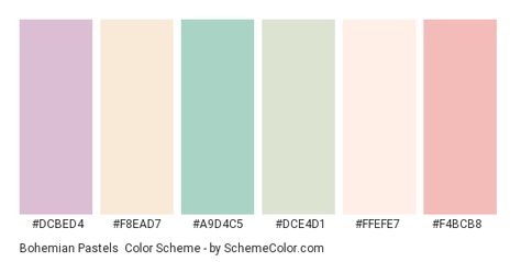 Bohemian Color Scheme, Color Palette Hex Codes, Hexadecimal Color, Blue Names, White Names, Pink Names, Rainbow Palette, Pastel Color Schemes, Green Pastel