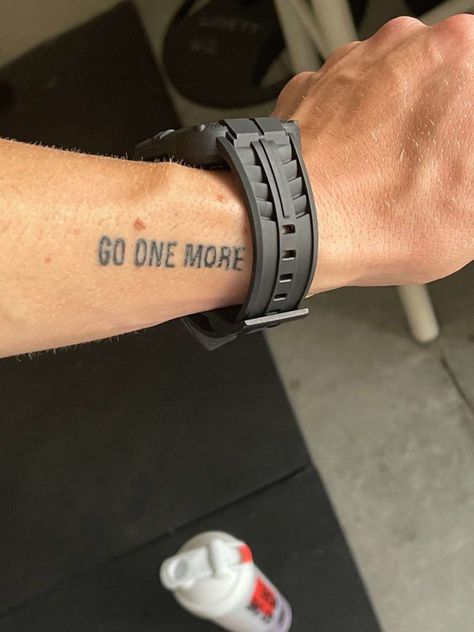 Small Gym Tattoo Ideas, Nick Bare Fitness, Go One More Tattoo, Nick Tattoos Men, I Am Second Tattoo, Fitness Tattoo Ideas Men, Hard Work Tattoo Men, Running Tattoo Ideas For Men, Motivation Tattoo Men