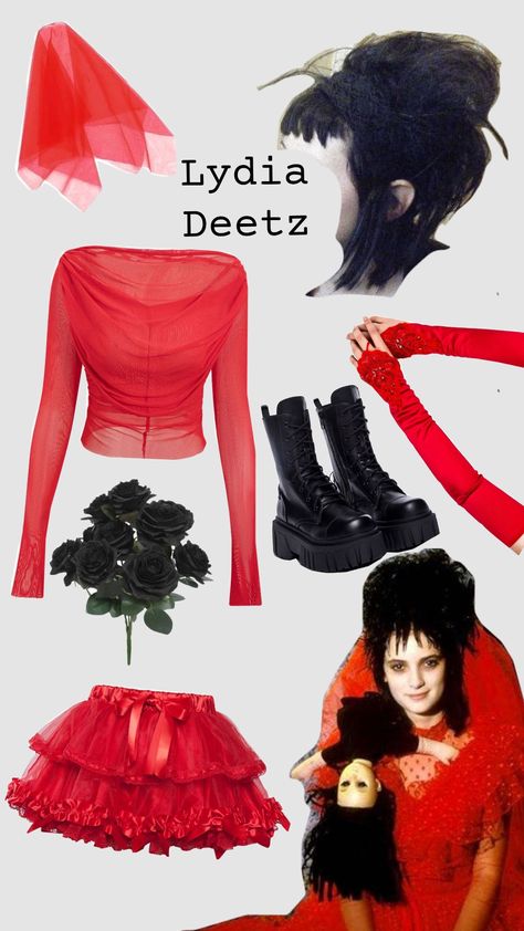 #lydiadeetz #beetlejuice #red #halloweenmovie #inspocostume Beetle Juice Red Dress, Diy Lydia Deetz Costume Red, Lydia Red Dress Beetlejuice, Beetlejuice Movie Outfit Ideas, Red Dress Costume Ideas Halloween, Halloween Costumes Lydia Deetz, Halloween Costumes Beetlejuice Women, Lydia Deetz Diy Costume, Halloween Beetlejuice Costume