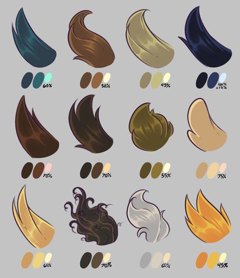 Dark Hair Color Palette, Hair Shine Drawing, Color Palette For Skin Tone, How I Shade Hair, Hair Shading Tutorial Digital, How To Shade Hair Digital, Coloring Tips Digital, Coloring Styles Digital Art, Hair Color Theory