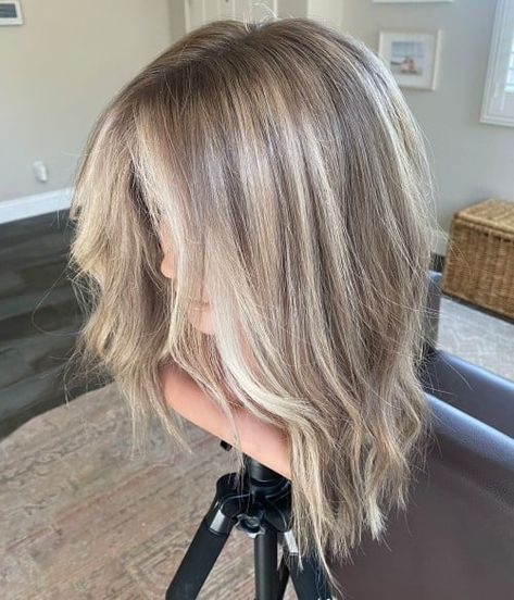 Brown Hair With Ash Blonde Highlights And Money Piece, Multi Deminsional Dark Blonde Hair, Bright Blonde Ends, Blonde And Dark Blonde Hair, Ashy Fall Blonde, Blond Highlights On Short Hair, Vivid Peekaboo Highlights, Blonde With Heavy Lowlights, Bright Lived In Blonde Hair