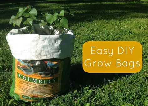 Feed Bags Repurposed, Diy Grow Bags, Garden Upcycle, Feed Sack Bags, Feed Bag, Messy Crafts, Garden Stand, Feed Bags, Diy Upcycling