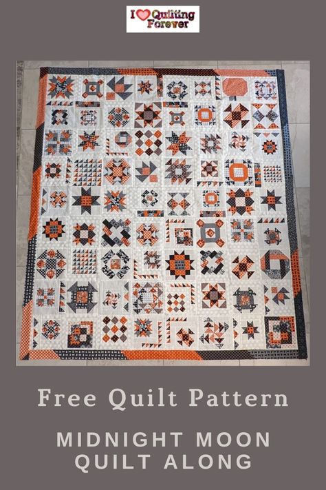 Get your Free Midnight Moon Quilt Along Tutorial here. 1000+ Free Quilt Patterns for Beginners & Experts. All Quilters can get inspired! Sampler Quilts Patterns Free, Halloween Quilt Patterns Free, Sampler Quilt Patterns Free, Midnight Quilter, Moon Quilt Pattern, Sampler Quilt Patterns, Free Quilt Patterns For Beginners, Quilt Along, Quilt Patterns For Beginners