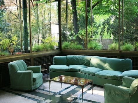 Piero Portaluppi - Villa Necchi Campiglio.  Double layer of glazing with winter garden in cavity. Villa Necchi Campiglio, Barcelona Pavilion, Villa Necchi, Showroom Design, Deco Furniture, Art Deco Furniture, Architectural Digest, Outdoor Sectional Sofa, Best Interior