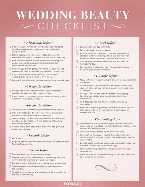 Wedding Beauty Checklist, Beauty Checklist, Wedding Planning Checklist Printable, Beauty Appointment, Wedding Checklist Printable, Wedding Planner Checklist, Beauty Plan, Wedding Checklists, Planning Checklist