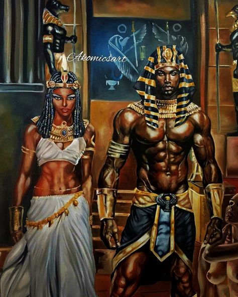 Black Queen And King Art, Black Kings Art, African King Art, African King, Starověký Egypt, Black King And Queen, Black Royalty, African Royalty, Afrikaanse Kunst