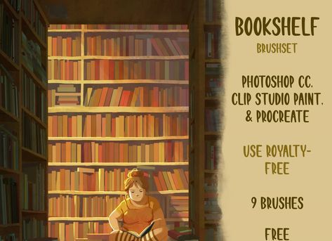 Free 9 responsive Bookshelf brushes for Photoshop, Procreate, and Clip Studio Paint! Book brushes will speed up your process of painting books on bookshelves by providing you with a wide variety of options. Whether you’re an aspiring artist or a seasoned pro looking to improve your book-painting skills, these free book brushes will be helpful. How To Make A Book Brush In Procreate, Book Brush Procreate, Clip Studio Paint Brushes, Paint Book, Book Painting, Brushes For Photoshop, Painting Books, Photoshop Brushes Free, Book Outline