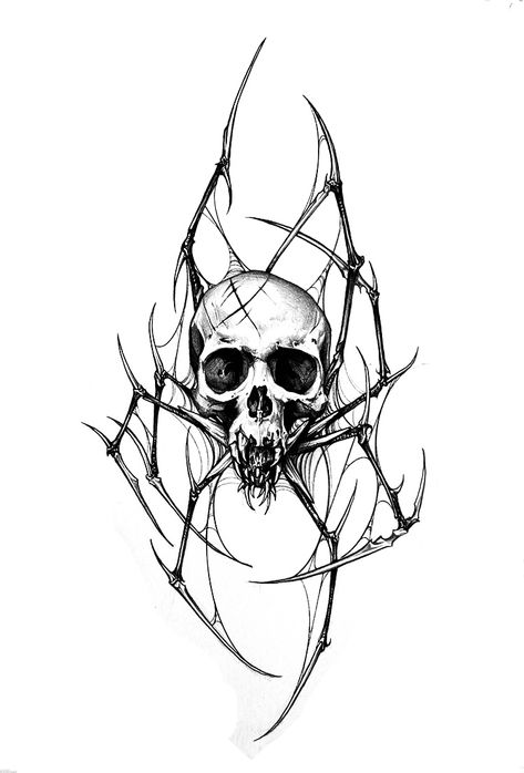 Spider Skull Tattoo, Scary Tattoos, Spider Tattoo, Creepy Tattoos, Dark Art Tattoo, Tattoo Style Drawings, Tattoo Art Drawings, Dark Tattoo, Black Ink Tattoos