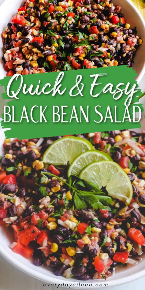 Everyone will love this quick and easy Black Bean Salad with Mexican flavors and a simple homemade vinaigrette that needs no cooking and tastes absolutely delicious. A great recipe for a quick side dish. Perfect for pot lucks, picnics, game day, and any time you need a tasty bean salad with no fuss and always a hit. Black Bean Mexican Salad, Cold Black Bean Salad, Black Beans Salad Recipes, Mexican Bean Salad Recipes, Healthy Bean Salads, Black Bean Salad Recipes, Dense Bean Salad, Black Bean Taco Salad Recipe, Black Bean Taco Salad