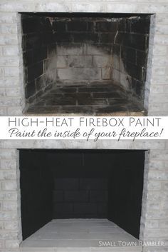 Painting a firebox with high-heat paint. @anew0017 Trendy Living Room Ideas, Rustic Porches, Fireplace Rustic, Living Room Ideas With Fireplace, High Heat Paint, Fireplace Redo, Fireplace Update, Brick Fireplace Makeover, Paint Fireplace