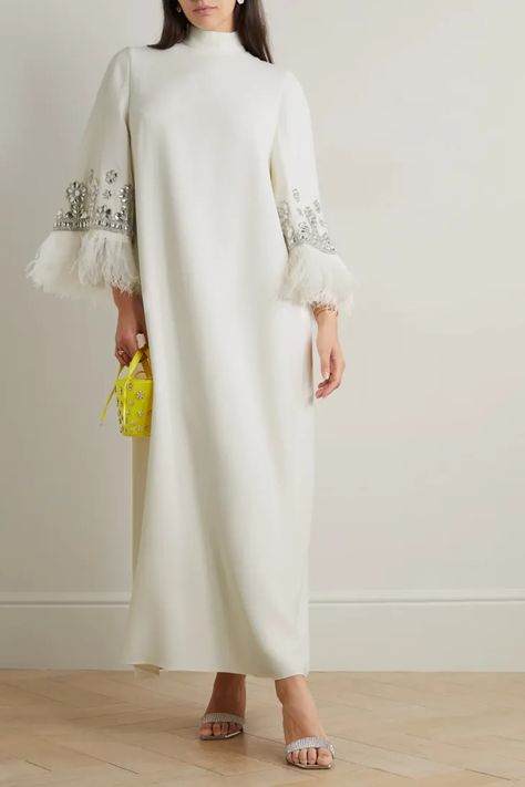 Wedding Dress With Feathers, Andrew Gn, Crepe Gown, Mode Abaya, Modesty Fashion, Abaya Designs, Designs For Dresses, Modest Fashion Outfits, Abayas Fashion