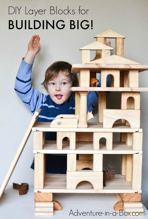 With the help of these DIY homemade wooden building blocks, you can build layers and make wooden doll houses, garages and ramps. Great for kids who love building, engineering and other STEM activities! Kids Woodworking Projects, Building Engineering, Wooden Toys Diy, Wooden Building, Wooden Building Blocks, Block Play, Kids Blocks, Woodworking Projects For Kids, Woodworking For Kids