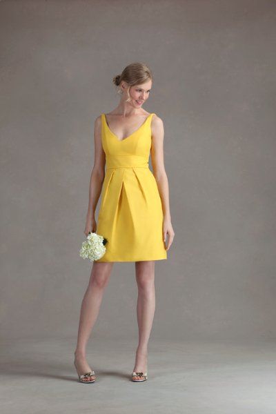 Yellow bridesmaids dress Yellow Bridesmaid, Jenny Yoo Collection, Knee Length Bridesmaid Dresses, Frosé, Yellow Bridesmaid Dresses, Yellow Bridesmaids, Red Bridesmaids, Short Bridesmaid Dresses, Blue Bridesmaid Dresses