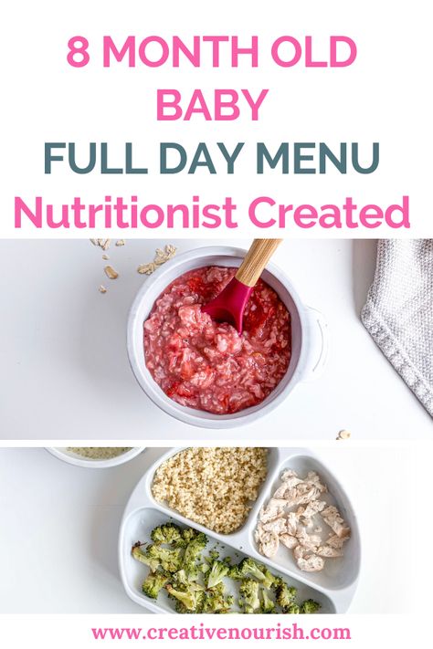 Easy, healthy recipes for 8 month old baby. Meals that can be baby-led weaned, mashed or pureed, based on your baby's preference. #8monthodlbaby #babymealplan #weaningjourney #blw #puree Recipes For 8 Month Old, Balanced Nutritionist, Blw Breakfast Ideas, 8 Month Old Baby Food, Easy Schedule, Baby Meal Plan, Baby Food 8 Months, Baby Lunch, Baby Dinner