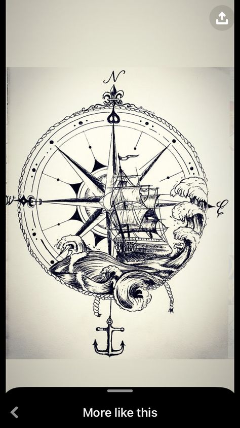 Nautical Drawings Pencil, Nautical Art Drawing, Compass And Ship Tattoo, Notical Tattoos, Compass Art Design, Nautical Map Tattoo Design, Ship Compass Tattoo, Pencil Tattoo Ideas, Nautical Map Tattoo