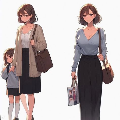 Anime Mom Outfits, Mother Character Design, Anime Mom, Manga Girls, Anime Date, Female Design, Art Manga, Anime Child, Female Character Design