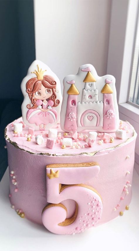 Pretty Cake Ideas For Every Celebration : Princess Pink 5th Birthday Cake Pink Birthday Cake For Girls Kids, Princess Pink Cake, Princess Cakes Ideas Girl Birthday, Pink Princess Birthday Cake, Girls Birthday Cakes Princess, Pretty Cake Ideas, Fairy Castles, Pink Princess Cakes, Princess Theme Cake