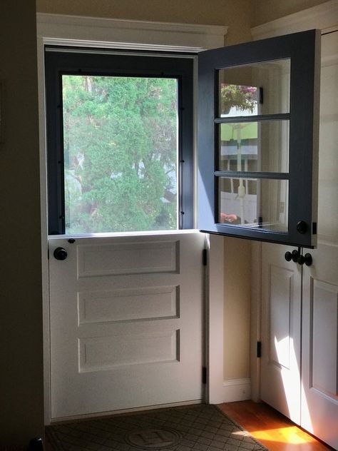 Dutch Door Dutch Door With Window, Split Door Ideas, Kitchen Back Door Ideas, Dutch Door Kitchen, Back Door Ideas, Low Cost Kitchen, Dutch Door Interior, Cost Kitchen, Dutch Doors Diy