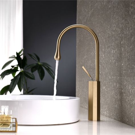 Brushed Brass Bathroom Fixtures, Brushed Gold Bathroom Faucet, Brass Bathroom Fixtures, Brushed Gold Bathroom, Gold Bathroom Faucet, Gold Taps, Brass Bathroom Faucets, Wall Mounted Bathroom Sinks, Bathroom Faucets Waterfall