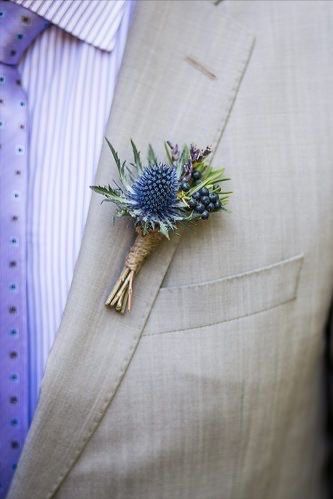 Blue Thistle Boutonniere, Thistle Boutonniere, Thistle Wedding, Diy Boutonniere, Wedding Flower Guide, Blue Thistle, Button Holes Wedding, Groomsmen Boutonniere, Corsage And Boutonniere