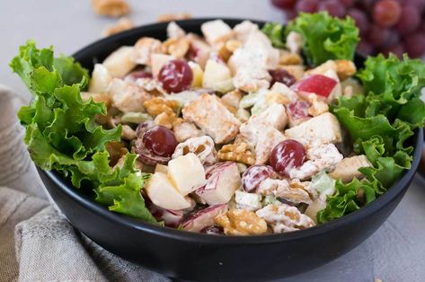 Chicken Waldorf Salad Waldorf Chicken Salad Recipe, Chicken Waldorf Salad, Waldorf Chicken Salad, Waldorf Salad Recipe, Cucumber Avocado Salad, Turkey Salad, Waldorf Salad, Cucumber Avocado, Chicken Caesar Salad