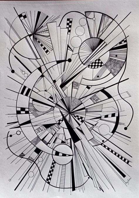 Black pens on A3 cartridge paper. No digital applications. Abstract. Linear. Design. Sold. Geometric Shape Composition, Zen Drawings, Shapes Composition, Black Pens, Line Doodles, Zentangle Artwork, Zen Doodle Art, Design Basics, Geometric Painting