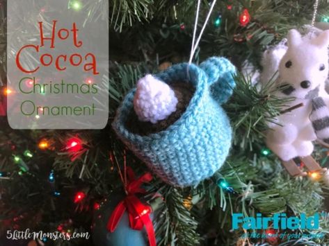 Hot Cocoa Christmas Ornament Hot Cocoa Ornaments, Hot Cocoa Christmas, World Craft, Cup Of Cocoa, Crocheted Christmas, Cocoa Christmas, Crochet Poncho Free Pattern, Fall Crochet Patterns, Christmas Applique