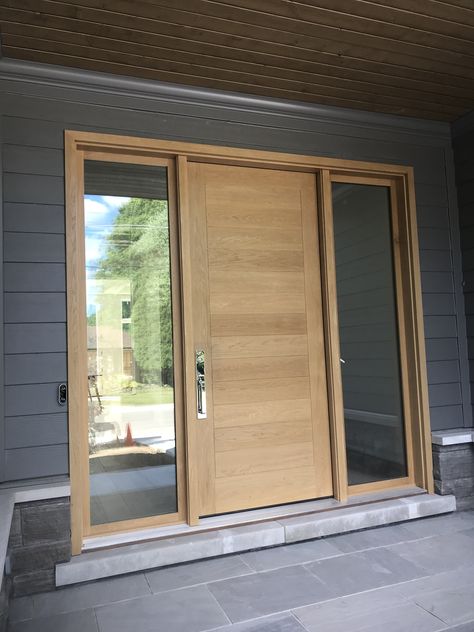 Flat cut white oak with clear varnish / 2 1/4” thick door White Oak Entry Doors, Solid Doors Entrance, Oak Entry Door, White Oak Entry Door, Modern Wood Exterior Door, Modern Wood Door Exterior, White Oak Door Exterior, Timber And Glass Front Door, Oak Exterior Door