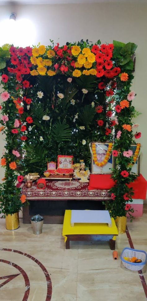 Dadi Mangal Path Decoration At Home, Mangal Path Decoration, Weeding, Event Decor, Party Decor, Flower Decorations, Party Decorations, At Home, Christmas Tree