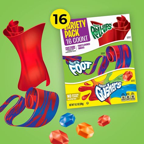 Fruit Roll-Ups, Fruit by the Foot, Gushers, Snacks Variety Pack, 16 ct Packed School Lunch, Halloween Candy Alternatives, Fruit By The Foot, Snacks Fruit, Candy Alternatives, Pear Puree, Dried Corn, Fruit Roll, Fruit Roll Ups