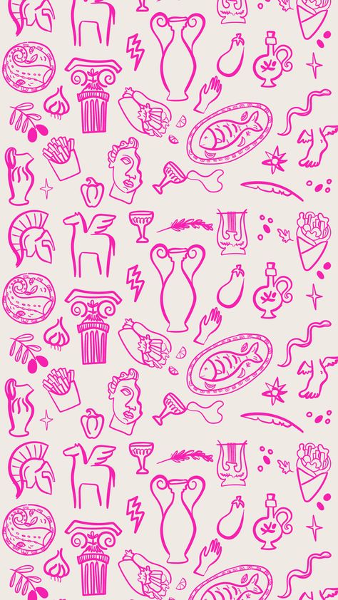 Greek Icons Aesthetic, Abstract Greek Art, Greek Prints Pattern, Modern Greek Graphic Design, Greek Illustration Art, Greek Inspired Art, Ancient Greek Illustration, Greek Restaurant Branding, Greek Doodles