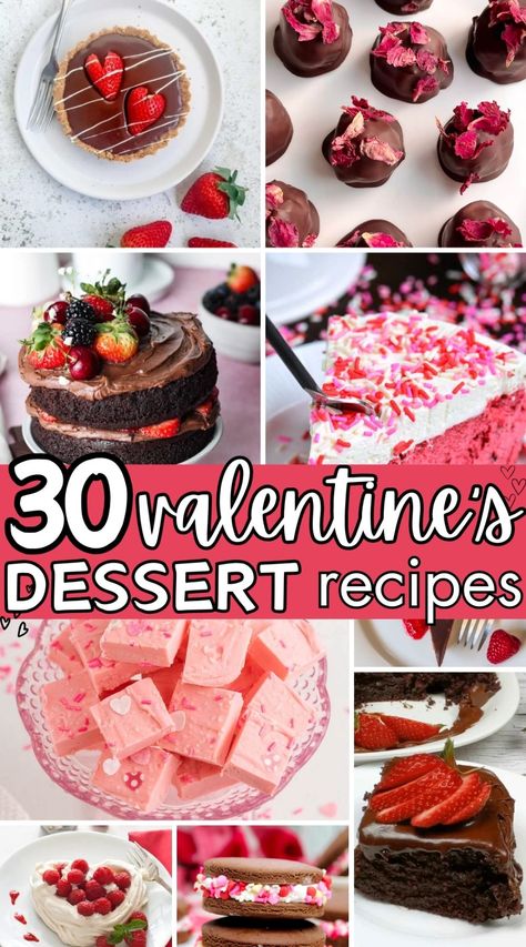 collage of valentine's day dessert recipes Valentine’s Day Desserts For A Crowd, Easy Valentine Desserts For A Crowd, Valentine’s Day Dessert Box Ideas, Valentine Day Desserts, Valentine’s Day Dessert, Valentines Day Dessert Box Ideas, Valentines Day Brownies, Valentine Sweet Treats, Valentines Day Dessert