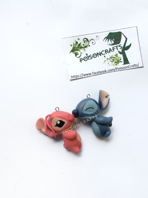 Angel and Stitch Love Polymer clay Polymer Clay Stitch Disney, Lilo And Stitch Clay Earrings, Stitch Clay Sculpture, Stitch Clay Charm, Polymer Clay Stitch, Angel And Stitch, Polymer Clay Disney, Polymer Clay Gifts, Lilo Et Stitch