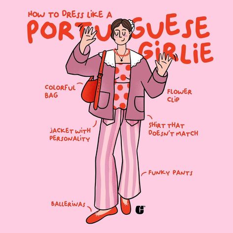 𝐜𝐥𝐚𝐮𝐝𝐞𝐭𝐞 | How to dress like a Portuguese Girlie 101 🌸 . #portuguesegirlie #outfit #tiktok #artistsoninstagram #procreate #digitalillustration | Instagram Portuguese Fashion Street Styles, Portuguese Girl Style, Portuguese Girl Aesthetic, Portuguese Outfits, Portuguese Style Fashion, Lisbon Outfit, Portuguese Aesthetic, Portuguese Fashion, Portuguese Style