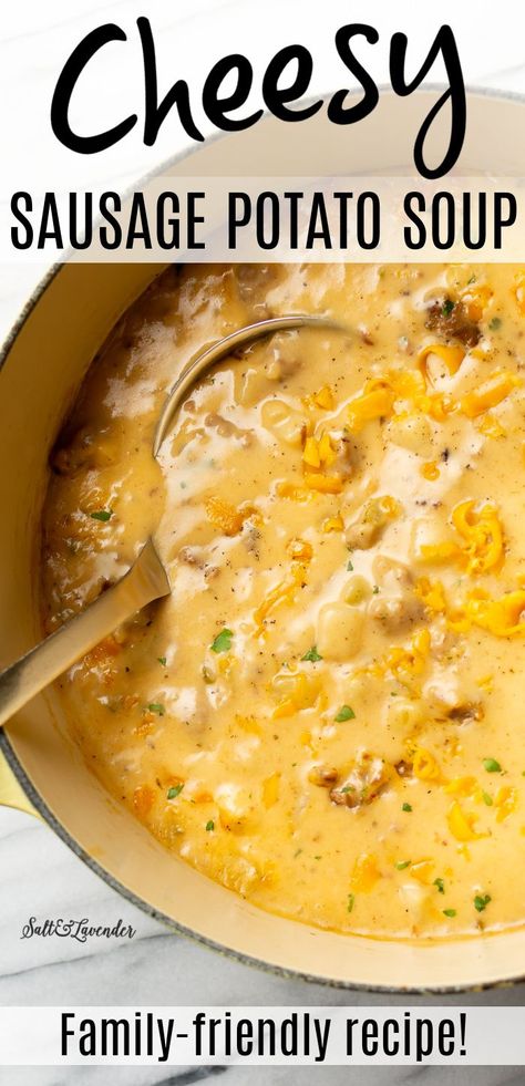 Cheesy Brat Soup, Soup With Bratwurst, Cheesy Soup Recipes, Brat Soup, Cheesy Sausage Potato Soup, Potato Cheddar Soup, Sausage Potato Soup, Sausage Soup Recipes, Sausage Potato