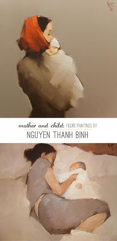 Hello everyone! If you’re anything like me, the first time you glanced at these paintings you had a beautiful combination of joy, longing, peace, excitement, and love.  I think I felt those t… Paintings Of Women, Mother And Child Painting, Figure Painter, Painting People, Hanoi Vietnam, Pics Art, Painting For Kids, Mother And Child, Art Paint