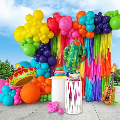 Mexican Carnival Party Decoration 134 Pieces Carnival Balloon Garland Arch Kit Cactus Guitar Balloon Fiesta Balloon Garland, Mexican Fiesta Party Decorations, Carnival Party Decorations, Party Location, Mexican Fiesta Party, Garland Ideas, Fiesta Party Decorations, Mexican Birthday, Fiesta Theme Party