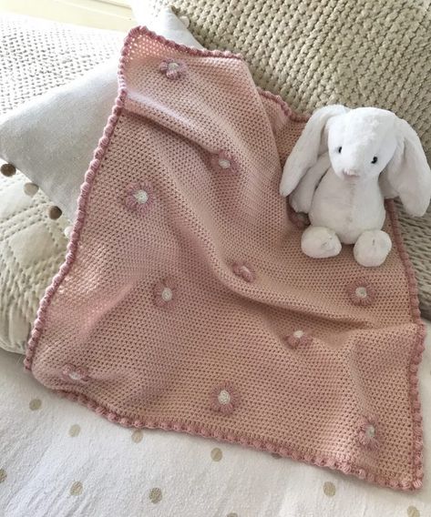 Crochet Club: Free Flower Baby Blanket by Kate Eastwood Crochet Baby Blanket Flowers, Pink Baby Crochet Blanket, Crochet Blanket With Flowers, Crochet Gifts Baby, Simple Knit Baby Blanket, Pink And White Crochet Blanket, Flower Crochet Blanket Pattern, Crochet Animal Baby Blanket, Flower Baby Blanket Crochet