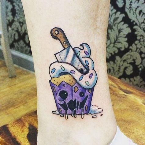 Cupcake Tattoo Designs, Cupcake Tattoo, Tattoos Male, Tattoos Nature, Male Tattoos, Tattoos Female, Cupcake Tattoos, Cartoon Cupcakes, Purple Tattoos