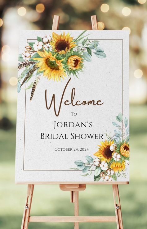 Western Bridal Showers, Sunflower Wedding Decorations, Rustic Sunflower Wedding, Sunflower Party, Bridal Shower Inspo, Sunflower Bridal Shower, Bridal Sunflowers, Bridal Shower Backdrop, Bridal Shower Sign