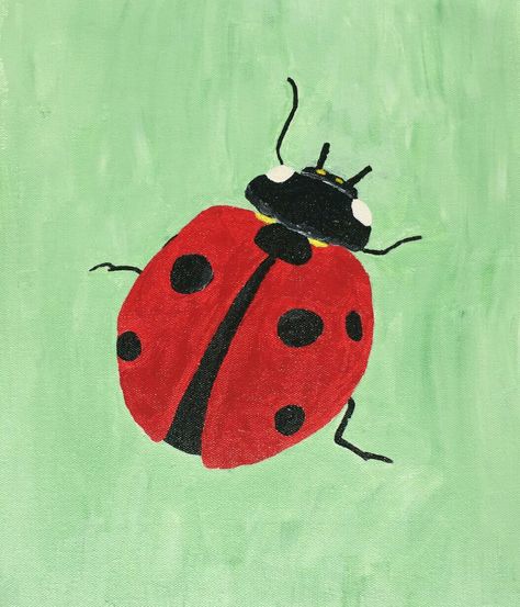 "Ladybug Up Close"-acrylic painting by Amanda Kroll Lady Bug Picture Art, Ladybug Acrylic Painting, Flower Posca Art, Bug Acrylic Painting, How To Paint A Ladybug, Ladybug Painting Easy, Cute Bug Painting, Ladybug Canvas Painting, Bug Painting Ideas