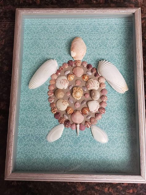 Diy Sea Shell Decor Craft Ideas, Shell Turtle Craft, Sea Shell Collection Display, Turtle Made Out Of Sea Shells, Seashell Wall Art Diy, Sea Shell Crafts Diy Decor, What To Do With Shells From The Beach, Things To Do With Seashells, What To Do With Shells