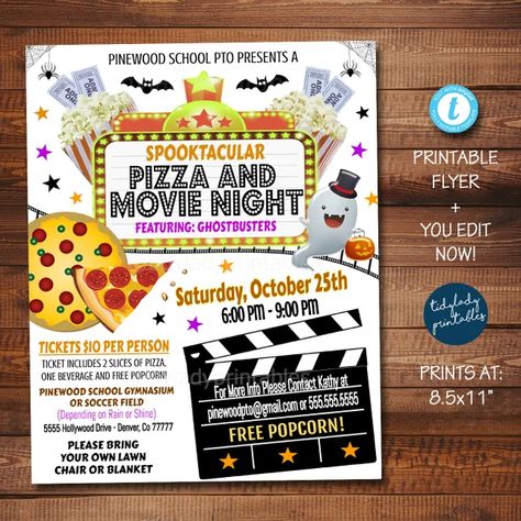 TidyLadyPrintables - Etsy Movie Fundraiser Night, Fundraising Themes, Social Event Ideas, School Movie Night, Pizza And Movie Night, Movie Night Fundraiser, Softball Fundraiser, Parent Council, Pta Organization