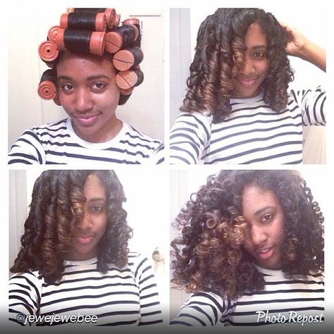 Natural Hair...pretty curls! I always style my hair this way, same ombre & everything.... Curl Inspiration, Wig Tutorials, Roller Sets, Perm Rod Set, Hair Colorful, Wet Set, Transitioning Hairstyles, Perm Rods, Beautiful Natural Hair