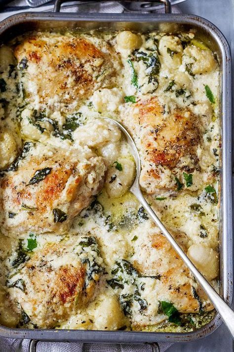 This crowd-pleasing baked chicken and gnocchi recipe is perfect for an easy weeknight comfort meal. Baked Chicken Gnocchi, Asiago Cream Sauce, Chicken And Gnocchi, Chicken Gnocchi, Gnocchi Recipes, Asiago, Poultry Recipes, Cream Sauce, Tortellini