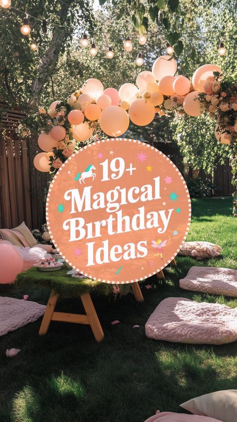 A magical outdoor birthday setup featuring a moss-covered table with floral accents, a pink balloon arch, and cozy seating cushions under string lights in a lush garden. No Theme Birthday Party Girl, Girl Toddler Birthday Party Ideas, Unique 3rd Birthday Party Ideas Girl, Third Birthday Ideas For Girl, Toddler Girl Birthday Themes, Girls Birthday Theme Ideas, 3rd Birthday Party Themes Girl, Baby Girl 2nd Birthday Ideas, Girls 2nd Birthday Themes