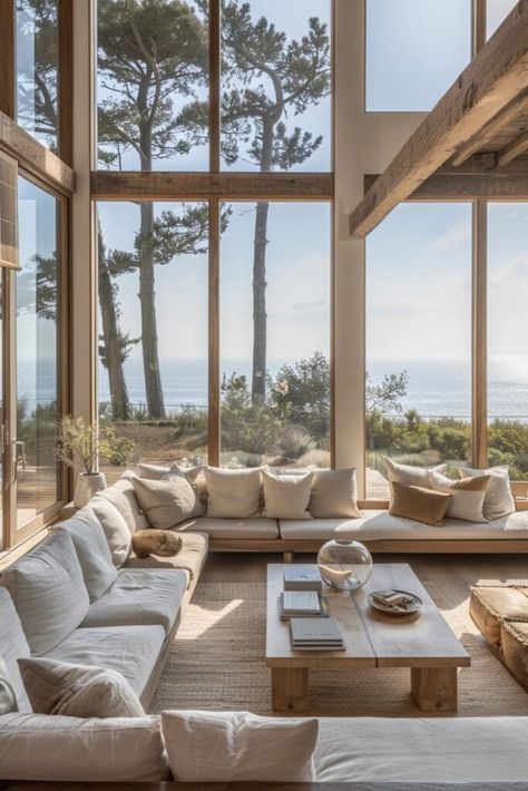 California Coastal Interior Design, Tranquil House, Modern Beach House Interior, California Coastal Decor, Modern Beach Home, Lake House Living Room, Coastal Interior Design, Coastal Interior, Coastal Interiors Design